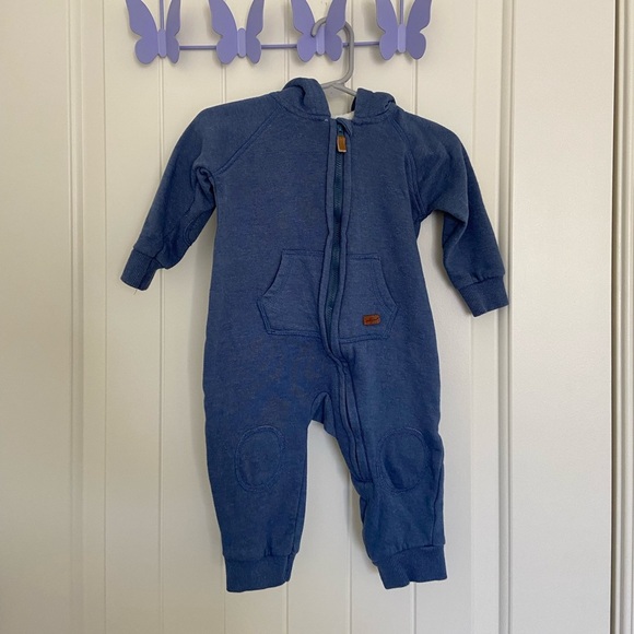NWOT 7 For All Mankind baby boy’s blue fur lined hooded zip one piece jumper 6-9 - Picture 1 of 7